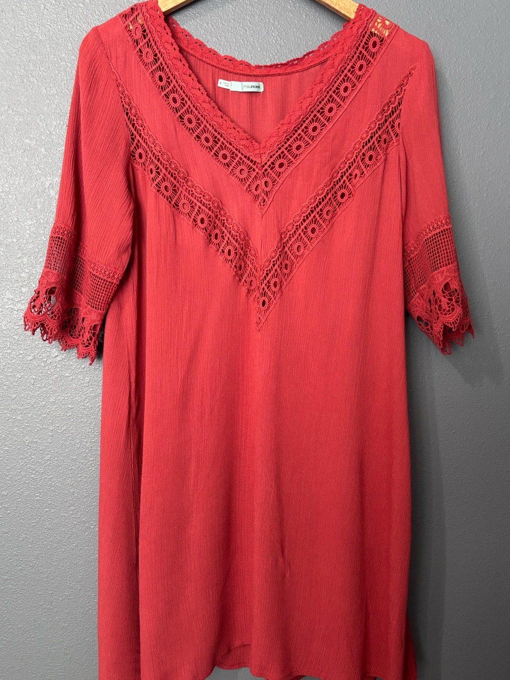 Maurices Red Lace-Trim V-Neck Tunic